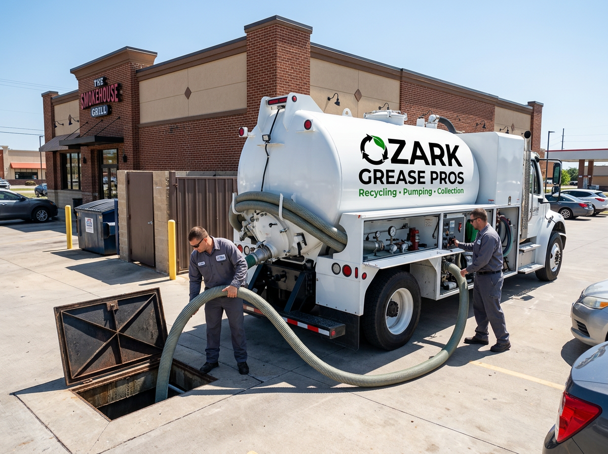 Ozark Grease Pros team cleans a restaurant’s grease trap, helping keep the area safe and working well.