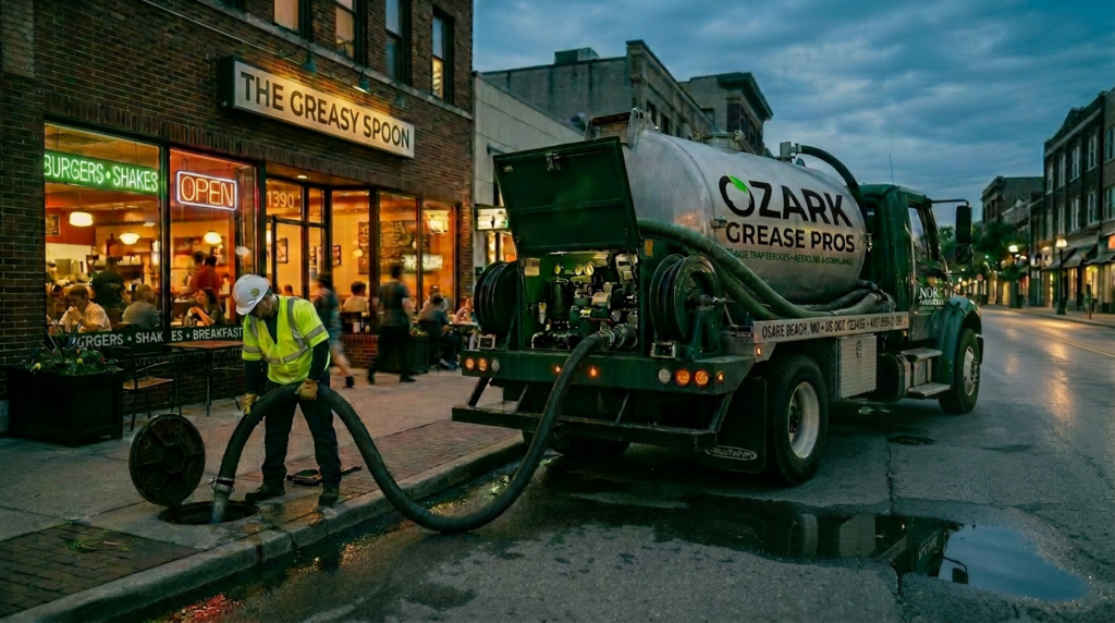 Ozark Grease Pros helps a local restaurant by cleaning their grease trap and keeping the area safe and clean for everyone.