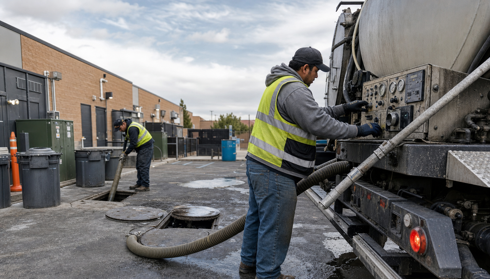 Ozark Grease Pros team cleans a grease trap, showing how professional service keeps businesses safe and clean.