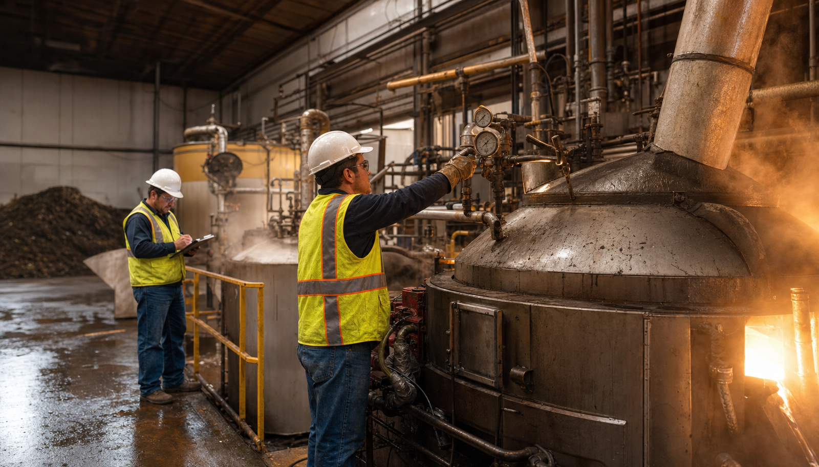 Ozark Grease Pros team safely checks big machines during a grease trap cleaning, making sure everything works well.