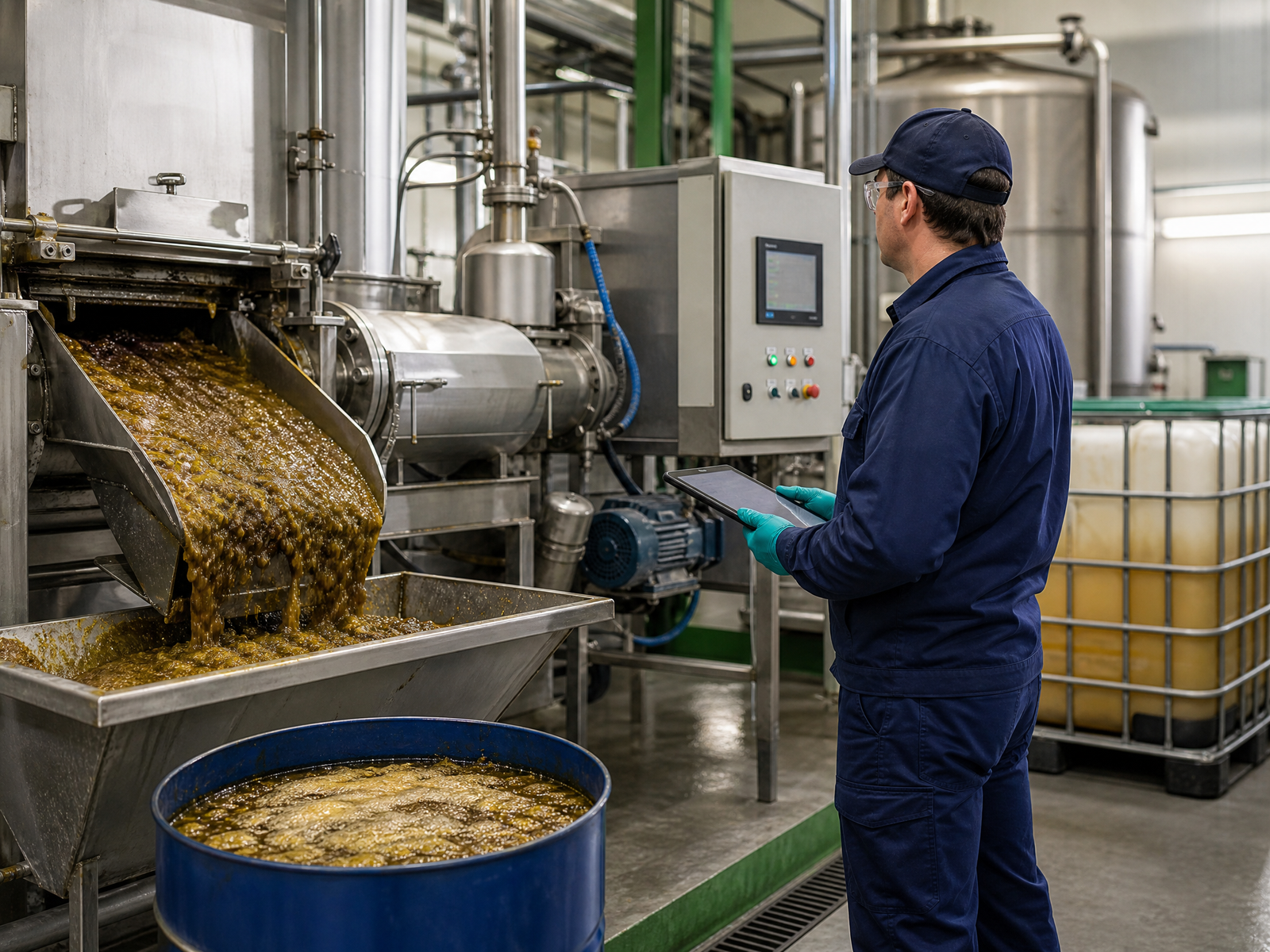Ozark Grease Pros worker oversees a machine cleaning grease from liquid during a routine commercial grease trap service.